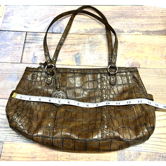 Relic Faux Alligator Shoulder Handbag Purse Brown Double Handle - Picture 15 of 16